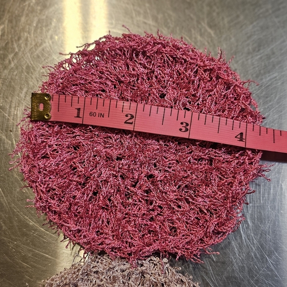 Handmade Set of 3 Round Dish Scrubby Multicolor, Hot Pink, Dusty Pink 4in - Picture 5 of 5